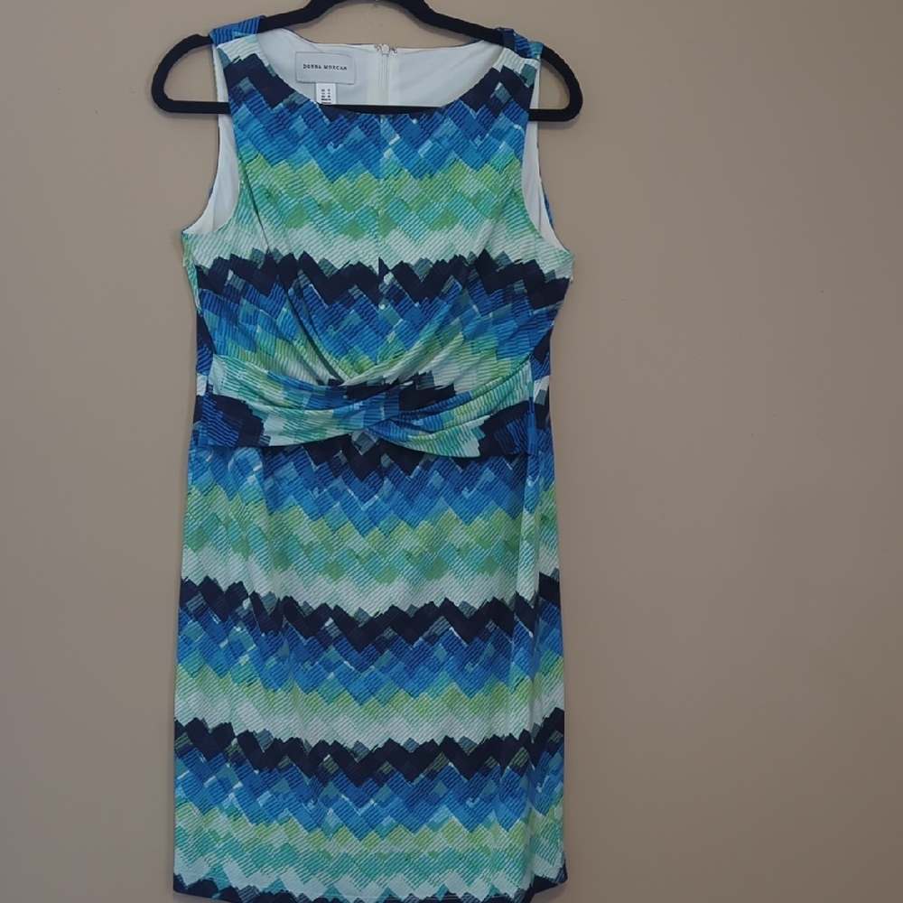 Dana Buchman Blue and Green Chevron Dress